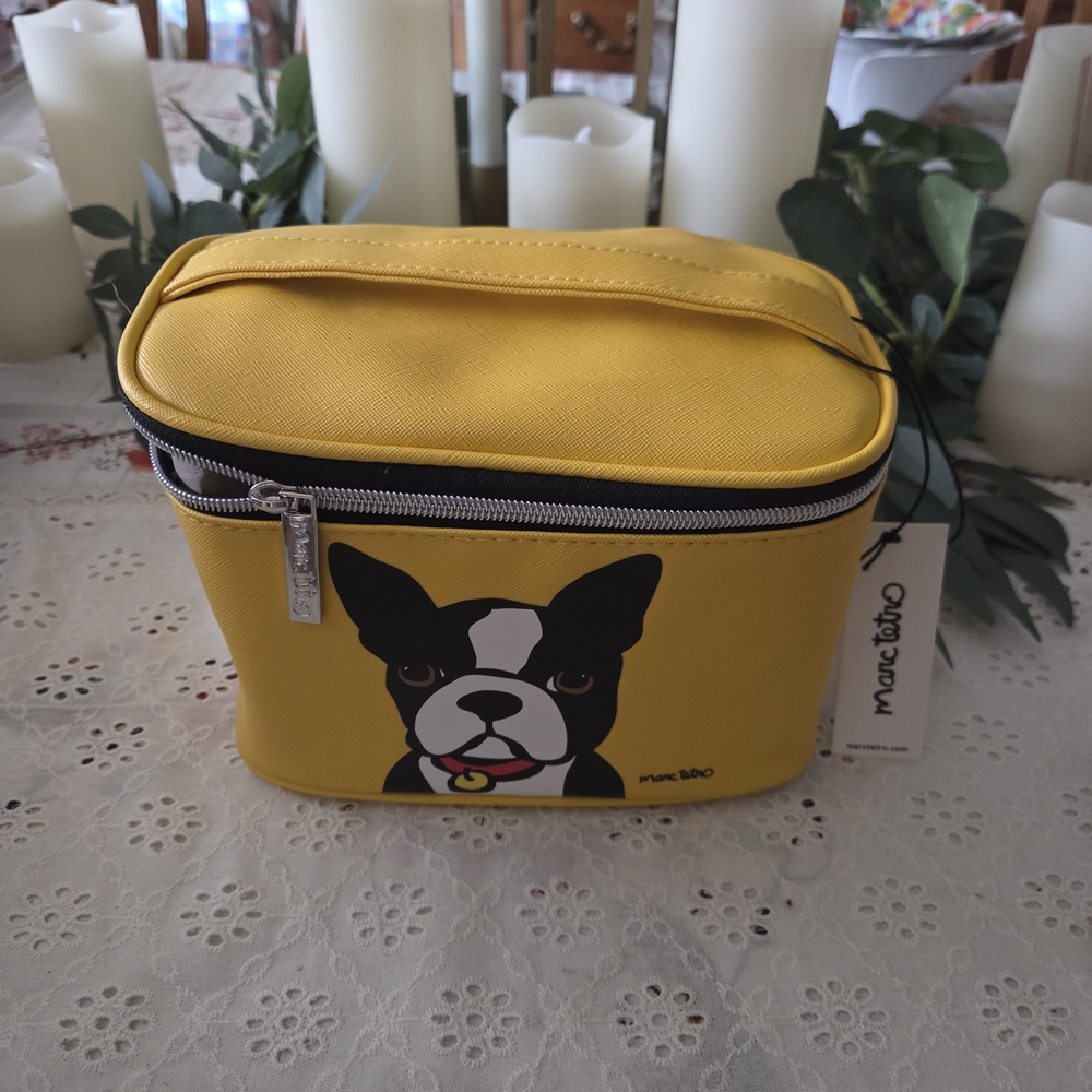 Marc Tetro Yellow Cosmetic Bag with Dog Design